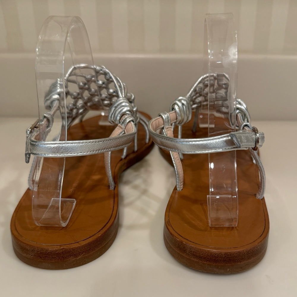 Stuart Weitzman Seaside Silver Metallic Leather Gladiator Sandals Size 8.5 - Picture 7 of 14